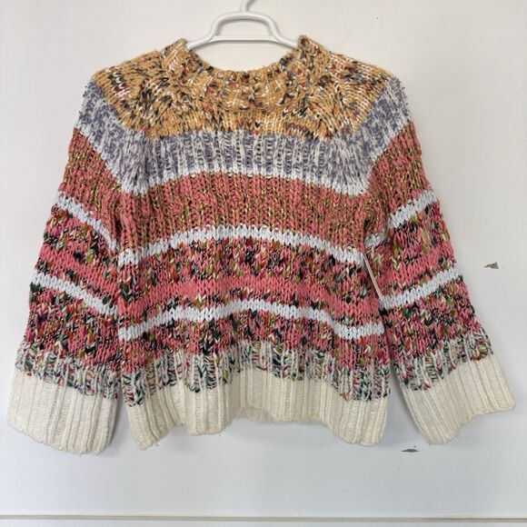 Anthropologie Kahlo Sweater Chunky Striped Knit Alpaca Wool Blend Rainbow Medium - Picture 2 of 12